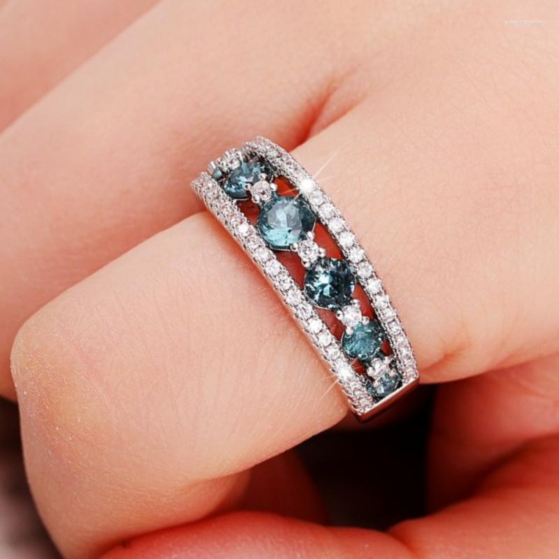 Wedding Rings CAOSHI Fashion Design Blue Zirconia Finger Ring Female Engagement Party Accessories Exquisite Stylish Lady Jewelry Gift