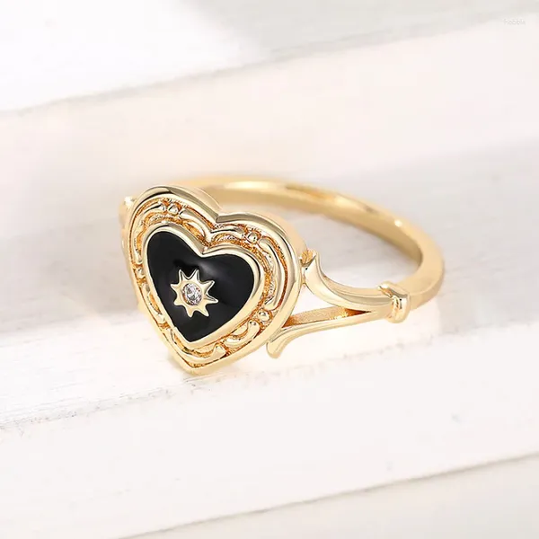 Anneaux de mariage Caoshi Fashion Lady Band Black Heart Finger Ring délicat émail délicat de style moderne