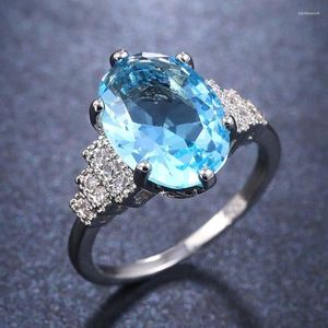 Wedding Rings Caoshi prachtige grote ovaal hemelblauw kristallen zirkonia voor vrouwen hoogwaardige mode -sieraden Valentijnsdag cadeau