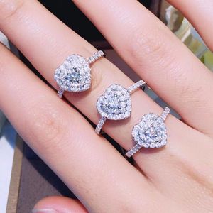 Trouwringen Caoshi Romantische dame bands met hartvormontwerp Sweet vrouwelijk voorstel delicate glanzende zirkonia accessoires cadeau