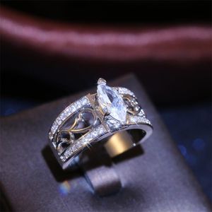 Anneaux de mariage CAOSHI Vintage Style creux motif Design anneau pour femmes Noble tempérament Marquise zircone bijoux de haute qualité