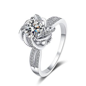 Anneaux de mariage Carat Bague Fiançailles Moissanite Diamant Amour Promise Fontaine Fleur Cadeau Pour Petite Amie Mariage