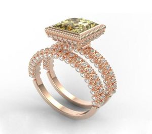 Bagues de mariage CarofEez Luxury Green Crystal Rignestones Ring Set for Women Accessories Bridal Band Bijoux Fashion6831747