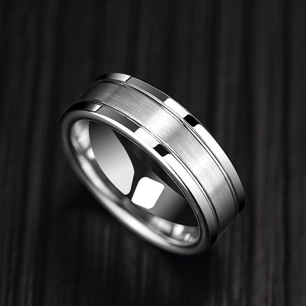 Anneaux de mariage Décontracté 7 m de large Bague en carbure de tungstène blanc à la mode pour homme Brossé la surface Deux rainures pour homme Taille 7-12