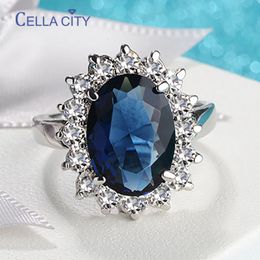 Wedding Rings Celacity Oval Sapphire for Women Trendy Silver 925 Fijne sieraden met edelstenen bloemvormige vrouwelijke verlovingsring geschenken 230517