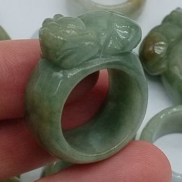 Anneaux de mariage certifiés vert naturel Type A jadéite sculpté Dragon Pi Xiu anneau intérieur 19 00MM 20 00MM 230822