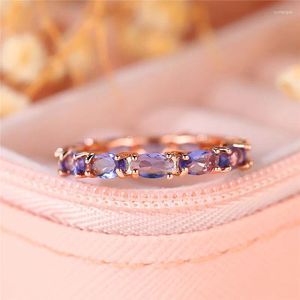 Bagues de mariage charme femelle Purple ovale zircon en pierre de fiançailles en pierre rose couleur or couleur d'été bijoux pour les femmes