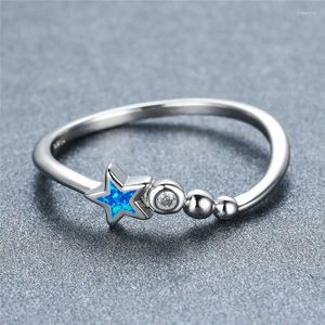 Trouwringen Charm zilveren kleur dunne ring schattige ronde kristallen verloving sierlijke vrouwelijke blauwe witte ster opaalsteen voor vrouwen