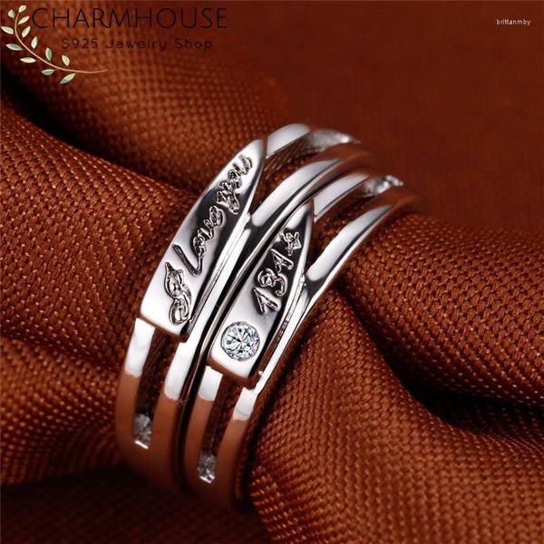 Anneaux de mariage Charmhouse 1 paire de bague en argent pur 925 pour homme femme 2 pièces ensemble de couple réglable je t'aime 1314 bandes de promesse