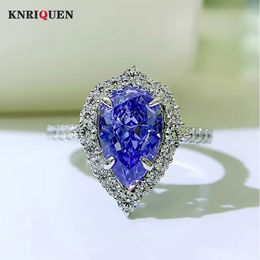 Trouwringen Charms 100 925 Sterling Zilver 7 11mm Waterdruppel Tanzanite voor Vrouwen Luxe Edelsteen Party Fijne Sieraden Gift 230828