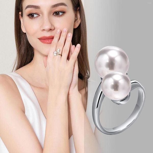 Anneaux de mariage Chic couleur or simulé perle anneau ouverture délicate taille réglable bande de doigt en acier inoxydable