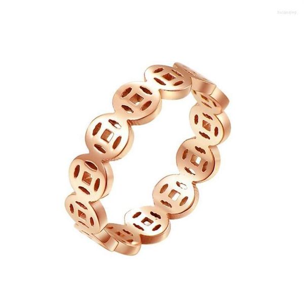 Anillos de boda Anillo de monedas antiguas chinas para mujeres Dinero Riqueza Buena Fortuna Accesorios de acero de titanio Joyería de oro rosa Lucky Gi249Y