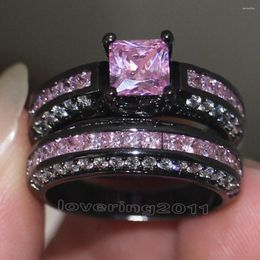 Anneaux de mariage Choucong Brand Design Pink Stone 5a Zircon 10kt Black Gold Rempeurs Band Ring Set Sz 5-11 Cadeau