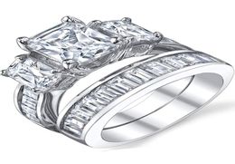 Anneaux de mariage Choucong Brand Unique Luxury Bijoux 925 STERLING Silver Three Stone Princess Cut 5A Cubic Zirconia Bridal Ring Set5192791