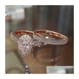 Anillos de boda Choucong Marca Anillos de boda Joyería clásica Sterling Sier Rose Gold Relleno Pera Corte Gota de agua Topacio blanco Cz Diamante Dhdvj