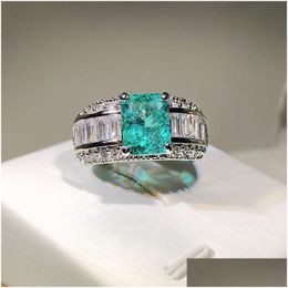 Anneaux de mariage Choucong marque anneaux de mariage bijoux de luxe 925 Sterling Sier remplir radiant coupe émeraude Cz diamant pierres précieuses fête femmes Dhorq