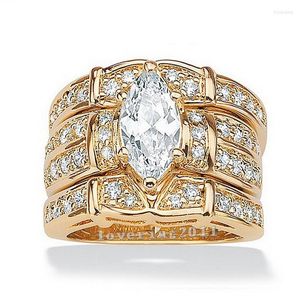 Trouwringen Choucong Fashion Sieraden Marquise Cut Stone Zirkon CZ Yellow Goud gevulde verlovingsband Ring Set voor vrouwen