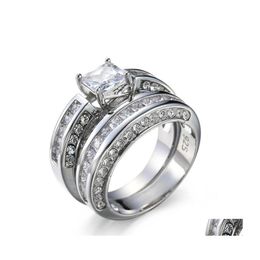 Trouwringen Choucong Princess Cut Stone 5a Zirkon 10KT Wit goud gevulde bandringset SZ 511 616 T2 Drop Delivery Sieraden Dhoyc