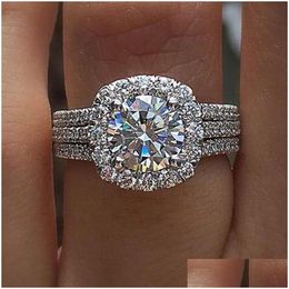 Anneaux de mariage Choucong Trendy Femmes Anneaux avec Brillant 5A Zirconiacz Diamant De Luxe Fiançailles 925 Sier Fill Ring Fashion Wedd Dhtsg