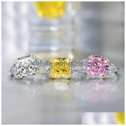 Anillos de boda Choucong Anillos de boda de cóctel únicos Joyería de lujo 925 Sterling Sier Radiant Cut Pink Topaz Moissanite Diamond Gemst Dh9Wu