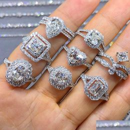 Anneaux de mariage Choucong Unique Bijoux de luxe Réel 925 Sterling Sier MTI Style Bague Blanc Topaz CZ Diamant Gemstones Femmes Bande pour D DHPME
