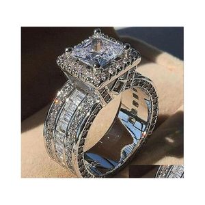 Trouwringen Choucong Unieke Luxe Sieraden 925 Sterling Sier Gold Fill Princess Cut Whie Topaz Cz Diamond Party Eternity Vrouwen Ban Dhryy