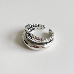 Wedding Rings Chozon S925 Sterling Silver Open Ring Doublelayer Lijn Twist Ring Vrouw Golden Fashion Simple Open Sieraden Accessoires 231218