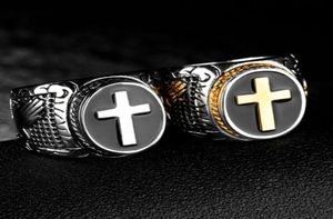 Anneaux de mariage Christian Saint Jésus Croix Unisexe Prière Allemand Aigle Émail Bague Templier Pour Femmes Hommes En Acier Inoxydable Noir Religi4809261