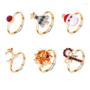 Wedding Rings Kerst ornamenten 6-delige set schattige cartoon eland boom sneeuwvlok ring opening verstelbare mode dames sieraden geschenken