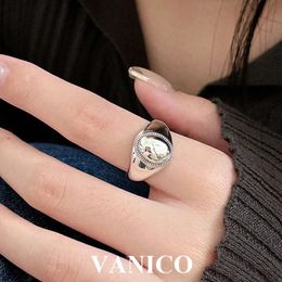 Trouwringen Dikke ovale vorm Zegelopen ring 925 sterling zilver Klassieke unisex Eenvoudig verstelbare gepolijste effen ring voor dames en heren 231218