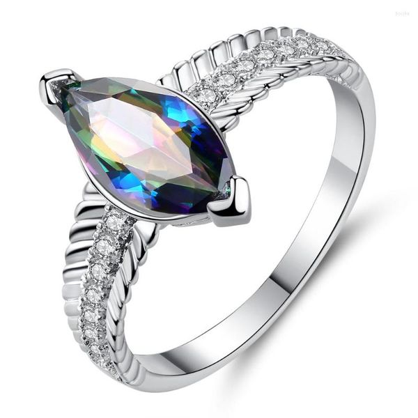 Anneaux de mariage CiNily créé arc-en-ciel pierre Zircon argent plaqué vente en gros pour les femmes bijoux cadeau bague taille 6-9 NJ88