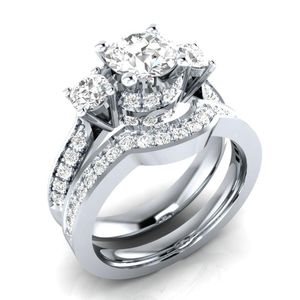 Wedding Rings Classic 2pc ring set met ronde briljante kubieke zirkonia eeuwigheid sieraden verloving voor vrouwen vriendin