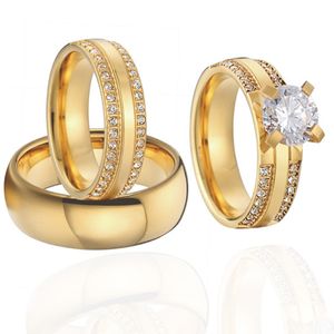 Wedding ringen klassieke 3 -stcs trouwringen ingesteld voor koppels mannen en vrouwenliefhebbers alliantie big cz stenen verlovingsring huwelijk 230313