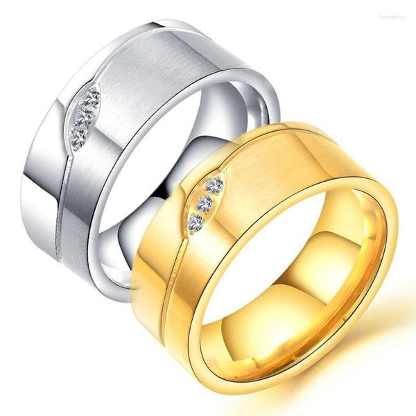 Anillos de boda Clásico Banda de acero de titanio de 8,5 mm para hombres Anillo de compromiso de circón con incrustaciones Ajuste cómodo