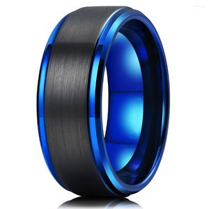 Trouwringen Classic 8Mm Zwart Geborsteld Titanium Roestvrij Stalen Ring Mannen Vrouwen Blue Edge Herenmode Partij Sieraden Gift