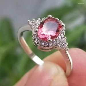 Anillos de boda clásico grande ovalado rojo Cubic Zirconia mujeres lujo señoras joyería para fiesta madre regalo brillante CZ