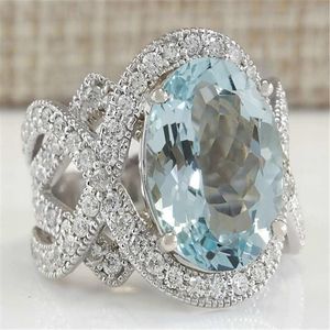 Anneaux de mariage classique grand ovale bleu ciel zircon micro incrustation pour femmes bijoux anillos fiançailles luxe cristal pierre argent bague de mariage