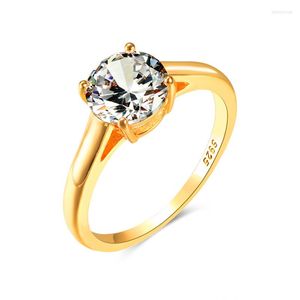 Trouwringen Klassieke vrouwelijke witte zirkoon stenen ring trendy gouden kleur schattige bruidsronde kleine verloving voor vrouwen