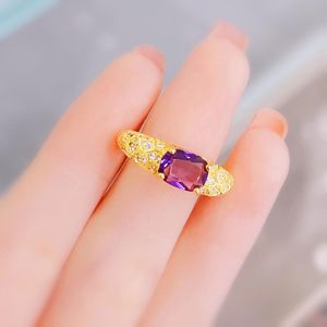 Wedding Rings Classic Gold Color Vrouw Minimalistische Ring Inlay Shine Purple Cubic Zirconia Vintage Women Engagement Anniversary JewelryWeddin