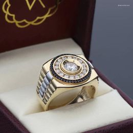 Anéis de casamento Anel masculino clássico moda metal cor de ouro incrustado branco zircão punk para homens noivado jóias de luxo