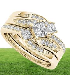 Wedding Rings Classic Princess 3pcs Set Charm Rose Gold Zirkon verlovingsring Verjaardag Gift Bridal For Women Fashion Jewelry7051069