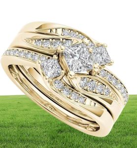 Wedding Rings Classic Princess 3pcs Set Charm Rose Gold Zirkon verlovingsring Verjaardag Gift Bridal For Women Fashion Jewelry6888707