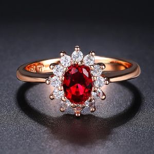 Wedding Rings Classic Red Crystal For Women Bridal Beautiful Rose Gold Color Zirconia verlovingsring Fashion sieraden R187Wedding