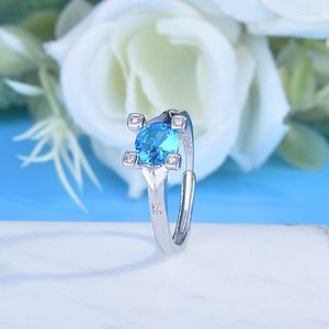 Anneaux de mariage classique plaqué argent 1 carat mer bleu zircon ouvert pour les femmes briller CZ pierre incrustation bijoux de mode bande élégante