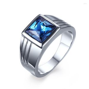 Anneaux de mariage Classique Carré Pierre Anneau Pour Hommes En Acier Inoxydable Bleu Fiançailles Rétro Bijoux Cadeau Bijoux En Gros R393G