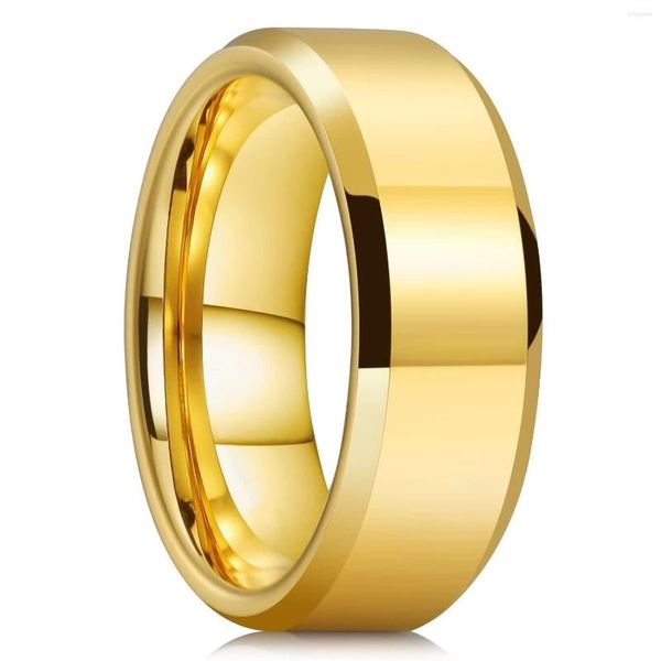 Anillos de boda Clásico Titanio Acero inoxidable para hombres Mujeres Color dorado Acabado mate Biselado Borde pulido Anillo Banda Joyería