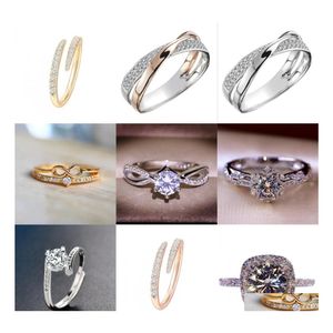 Wedding Rings Classic Wedding Rings for Women Fashion Two Tone X Shape Cross Dazzling CZ Ring Female Engagement Sieraden 9 D3 Drop del Dhd1u