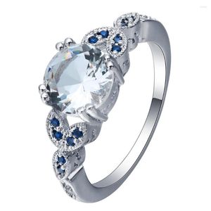 Alliances Collection Papillon Bleu Royal Zircon Mixte Blanc Argent Plaqué Brillant Anneau Empilable Clear CZ Fine Jewelry Anillos