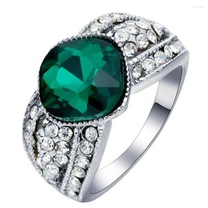 Wedding Rings Collection Silver Brilliant Green Crystal Ring For Woman Clear White Rhinestone Plaveed Fine Jewelry Anillo Party Cadeau