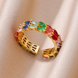 Anneaux de mariage en Zircon coloré, oreilles de blé pour femmes, anneau réglable en acier inoxydable, bijoux tendance 2024